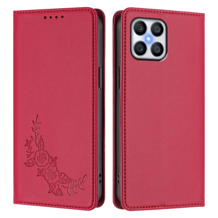 For Honor 70 Lite Peony Embossed Magnetic RFID Vegan Leather Phone Case