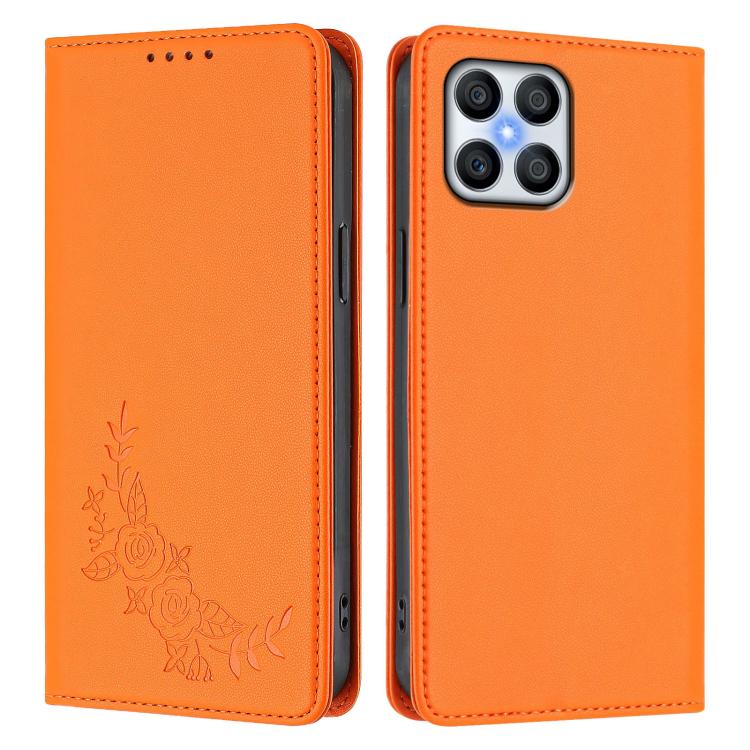 For Honor 70 Lite Peony Embossed Magnetic RFID Vegan Leather Phone Case