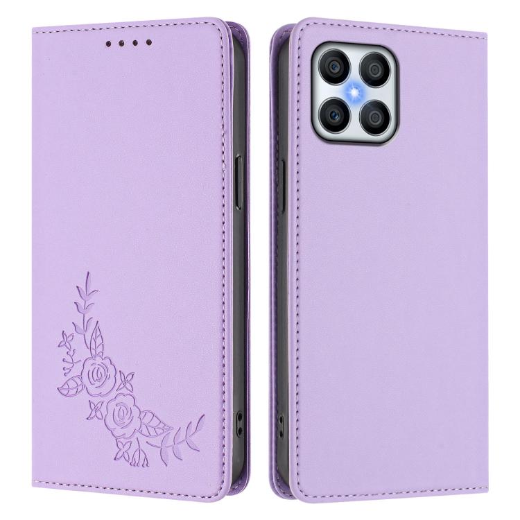 For Honor 70 Lite Peony Embossed Magnetic RFID Vegan Leather Phone Case