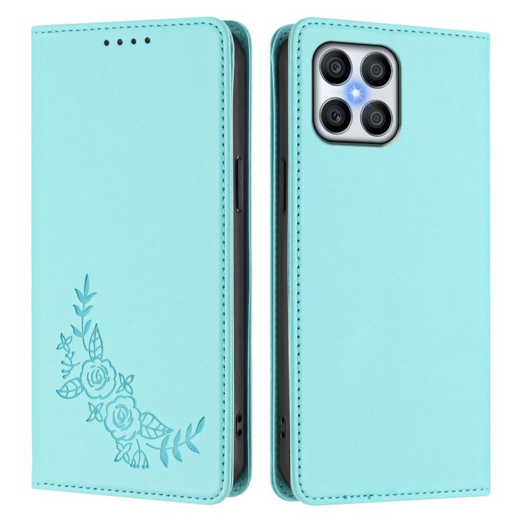 For Honor 70 Lite Peony Embossed Magnetic RFID Vegan Leather Phone Case