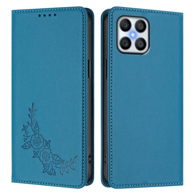 For Honor 70 Lite Peony Embossed Magnetic RFID Vegan Leather Phone Case