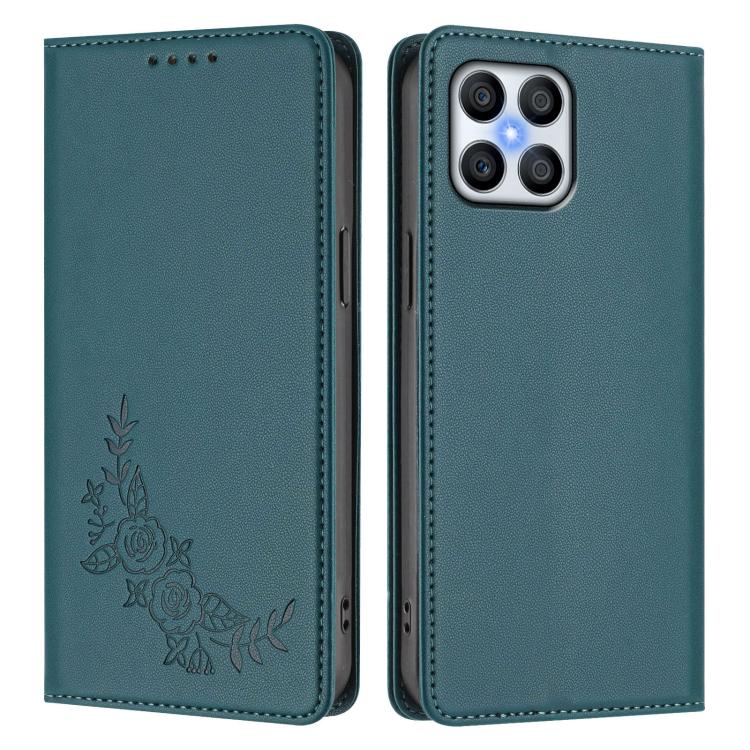 For Honor 70 Lite Peony Embossed Magnetic RFID Vegan Leather Phone Case