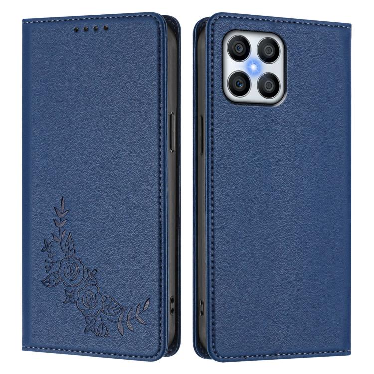 For Honor 70 Lite Peony Embossed Magnetic RFID Vegan Leather Phone Case