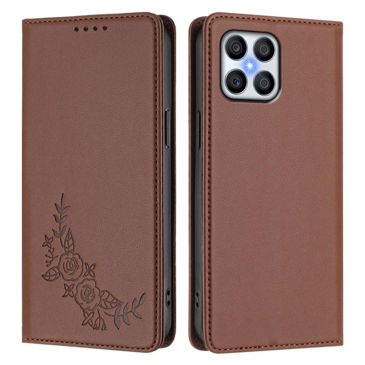 For Honor 70 Lite Peony Embossed Magnetic RFID Vegan Leather Phone Case