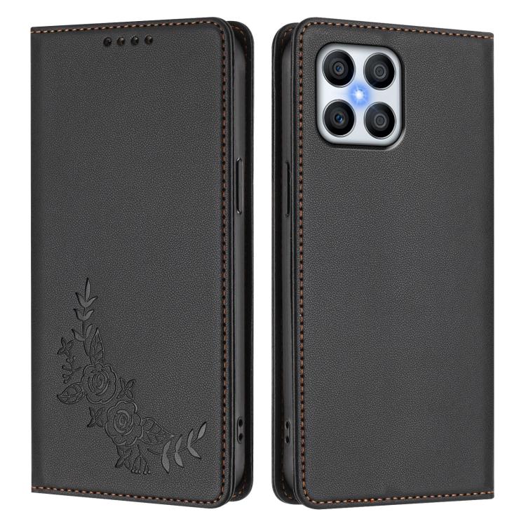 For Honor 70 Lite Peony Embossed Magnetic RFID Vegan Leather Phone Case
