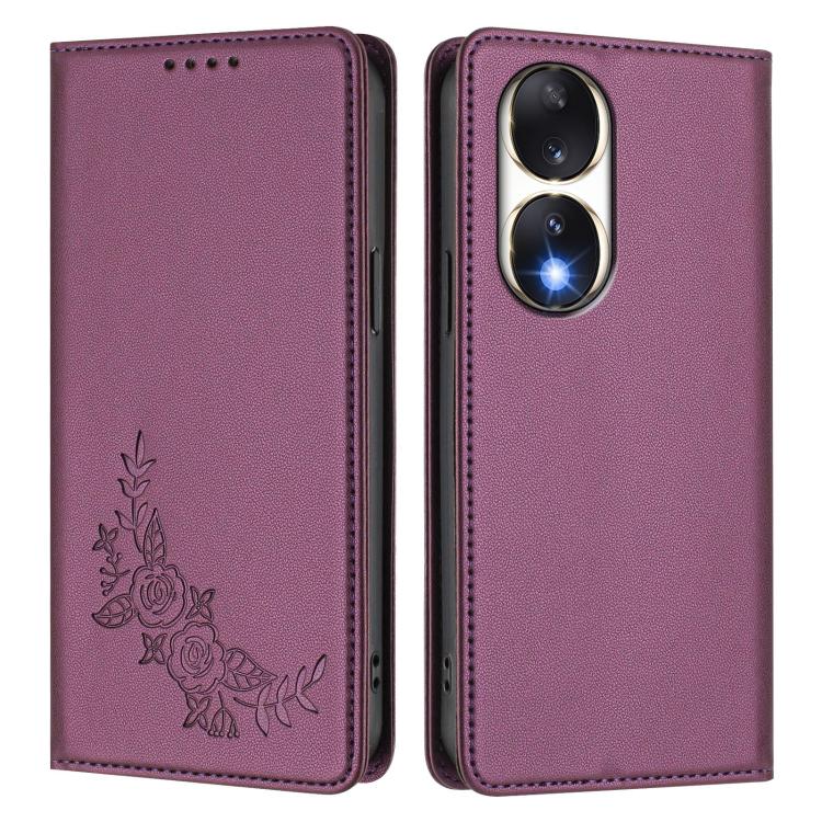 For Honor 90 Peony Embossed Magnetic RFID Vegan Leather Phone Case