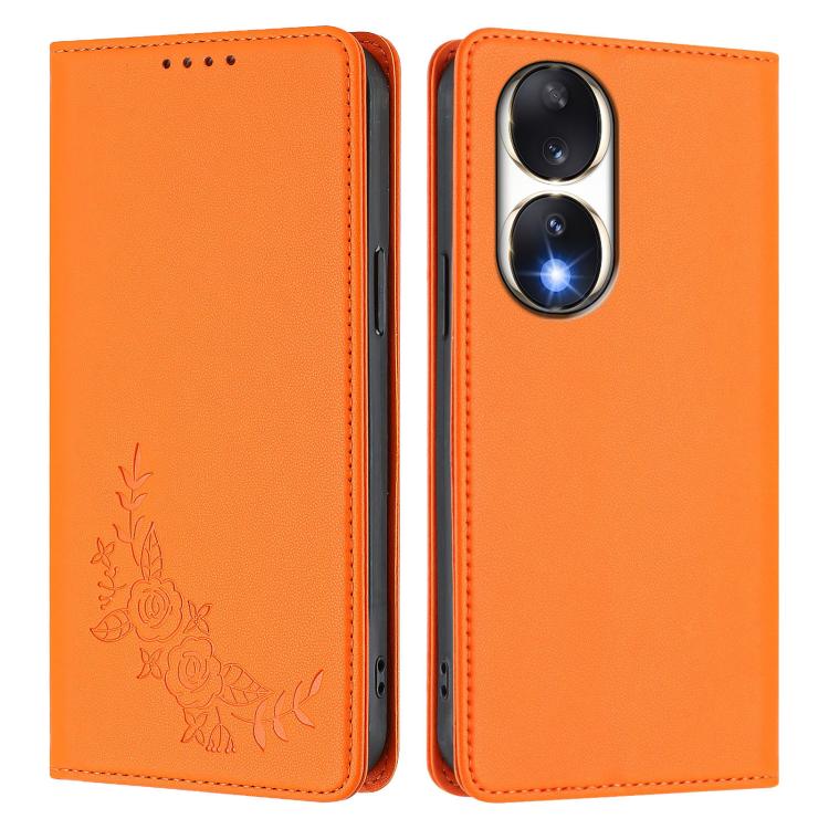 For Honor 90 Peony Embossed Magnetic RFID Vegan Leather Phone Case