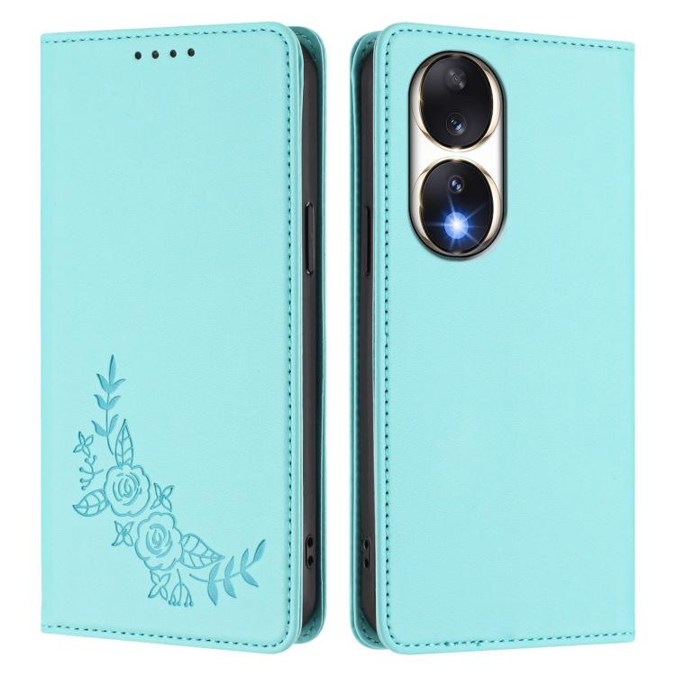 For Honor 90 Peony Embossed Magnetic RFID Vegan Leather Phone Case