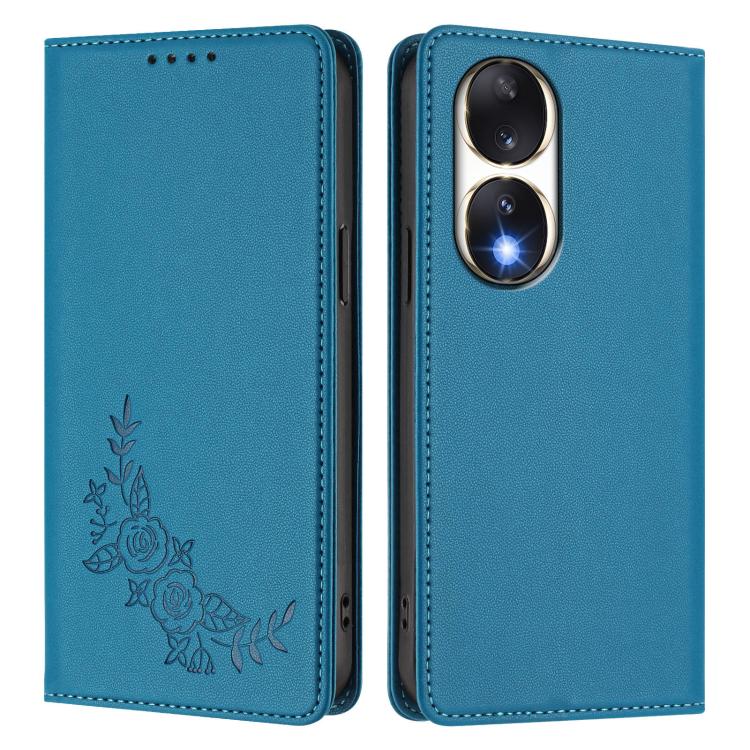 For Honor 90 Peony Embossed Magnetic RFID Vegan Leather Phone Case