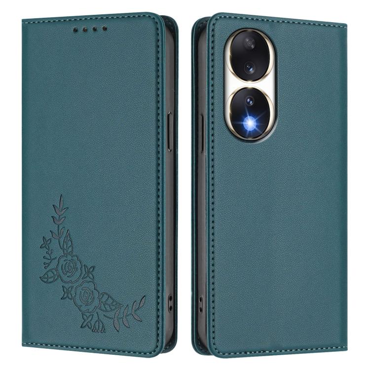 For Honor 90 Peony Embossed Magnetic RFID Vegan Leather Phone Case