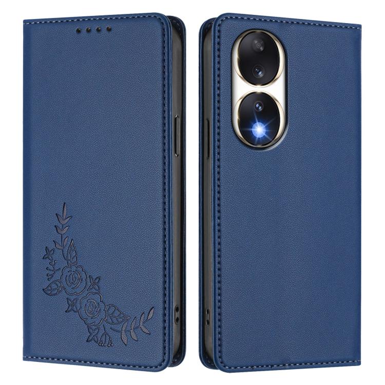 For Honor 90 Peony Embossed Magnetic RFID Vegan Leather Phone Case