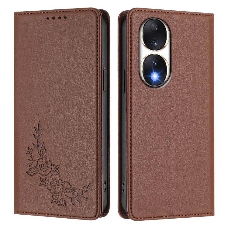 For Honor 90 Peony Embossed Magnetic RFID Vegan Leather Phone Case