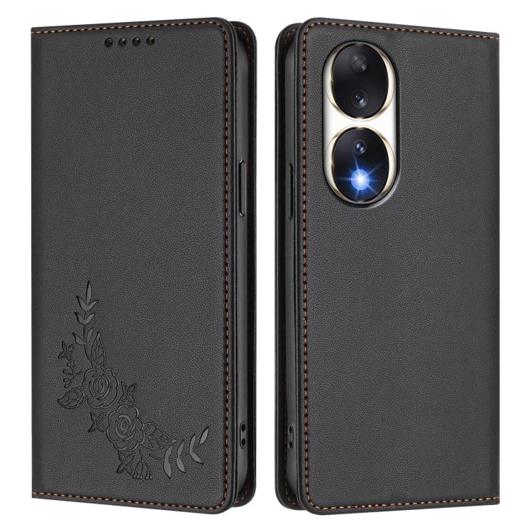 For Honor 90 Peony Embossed Magnetic RFID Vegan Leather Phone Case