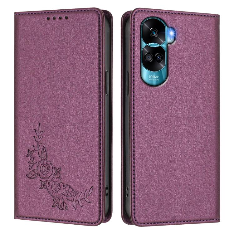 For Honor 90 Lite / Honor X50i Peony Embossed Magnetic RFID Vegan Leather Phone Case