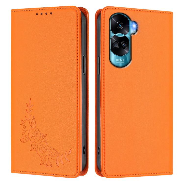 For Honor 90 Lite / Honor X50i Peony Embossed Magnetic RFID Vegan Leather Phone Case