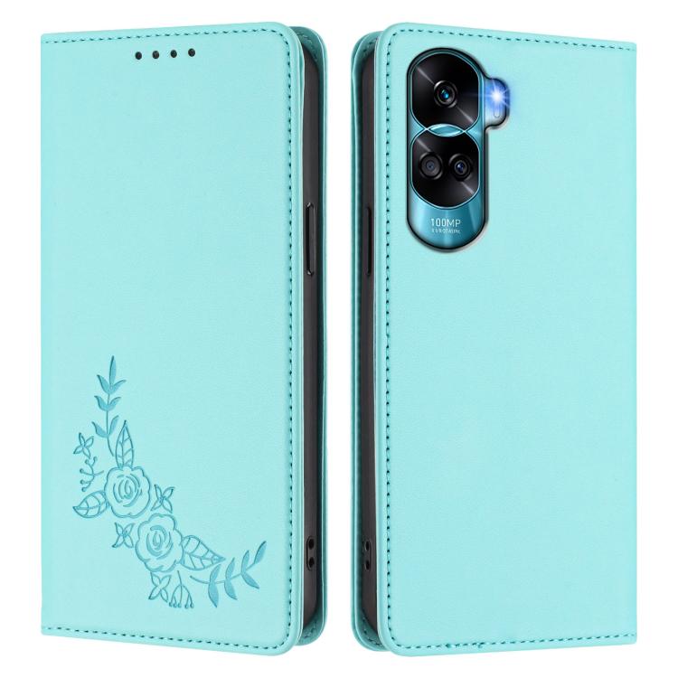 For Honor 90 Lite / Honor X50i Peony Embossed Magnetic RFID Vegan Leather Phone Case