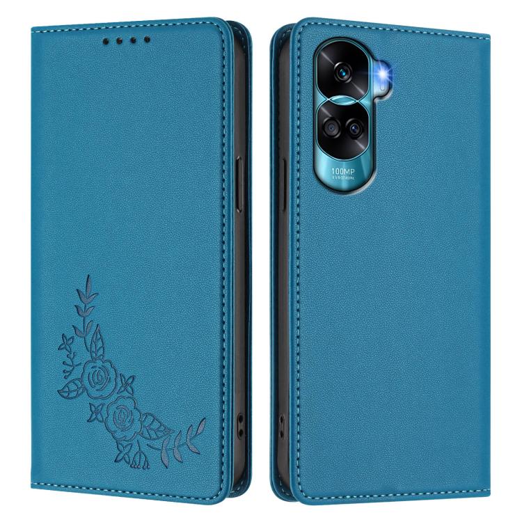 For Honor 90 Lite / Honor X50i Peony Embossed Magnetic RFID Vegan Leather Phone Case