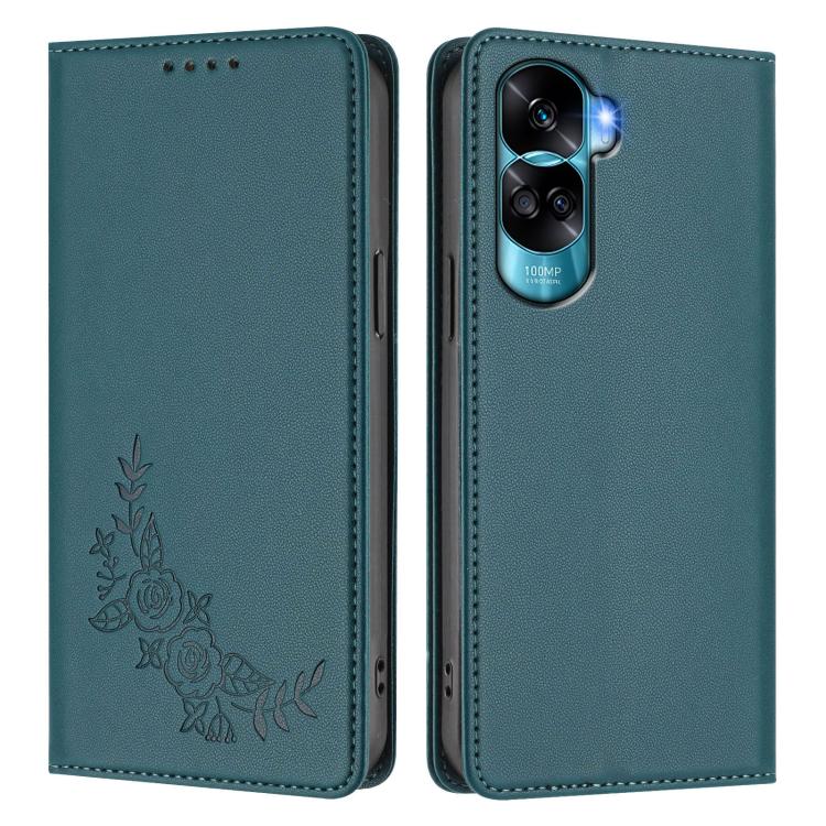For Honor 90 Lite / Honor X50i Peony Embossed Magnetic RFID Vegan Leather Phone Case