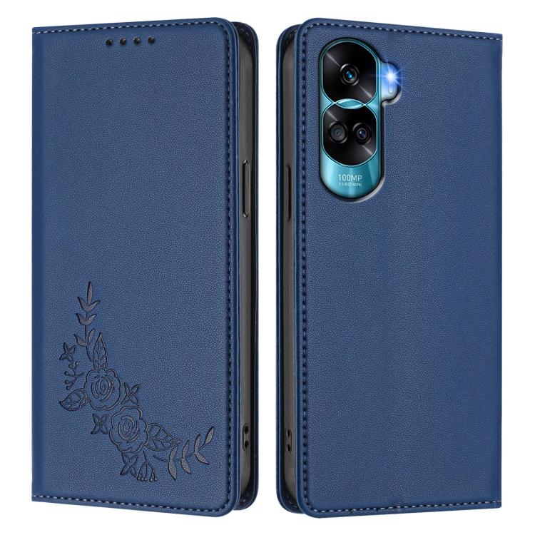For Honor 90 Lite / Honor X50i Peony Embossed Magnetic RFID Vegan Leather Phone Case