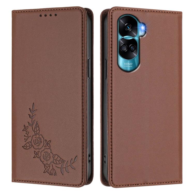 For Honor 90 Lite / Honor X50i Peony Embossed Magnetic RFID Vegan Leather Phone Case