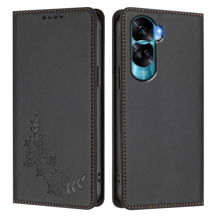 For Honor 90 Lite / Honor X50i Peony Embossed Magnetic RFID Vegan Leather Phone Case