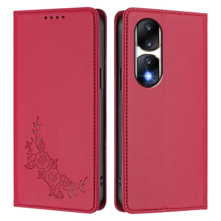 For Honor 90 Pro Peony Embossed Magnetic RFID Vegan Leather Phone Case