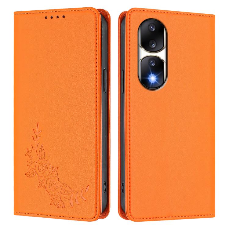 For Honor 90 Pro Peony Embossed Magnetic RFID Vegan Leather Phone Case