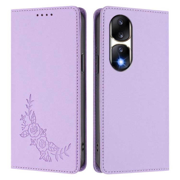 For Honor 90 Pro Peony Embossed Magnetic RFID Vegan Leather Phone Case