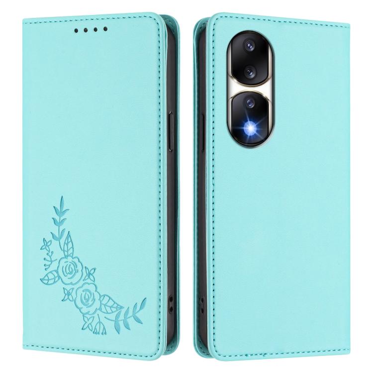 For Honor 90 Pro Peony Embossed Magnetic RFID Vegan Leather Phone Case