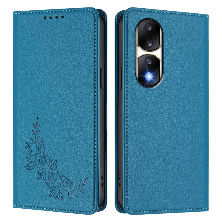 For Honor 90 Pro Peony Embossed Magnetic RFID Vegan Leather Phone Case