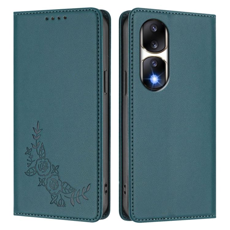 For Honor 90 Pro Peony Embossed Magnetic RFID Vegan Leather Phone Case