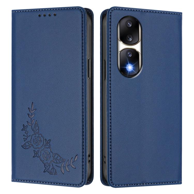 For Honor 90 Pro Peony Embossed Magnetic RFID Vegan Leather Phone Case