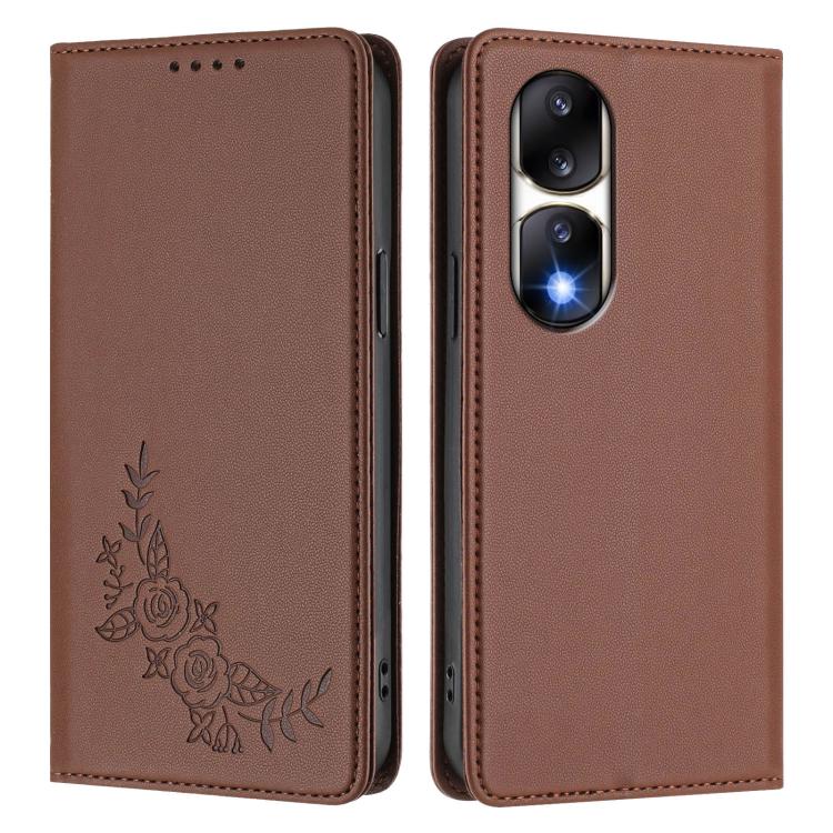 For Honor 90 Pro Peony Embossed Magnetic RFID Vegan Leather Phone Case