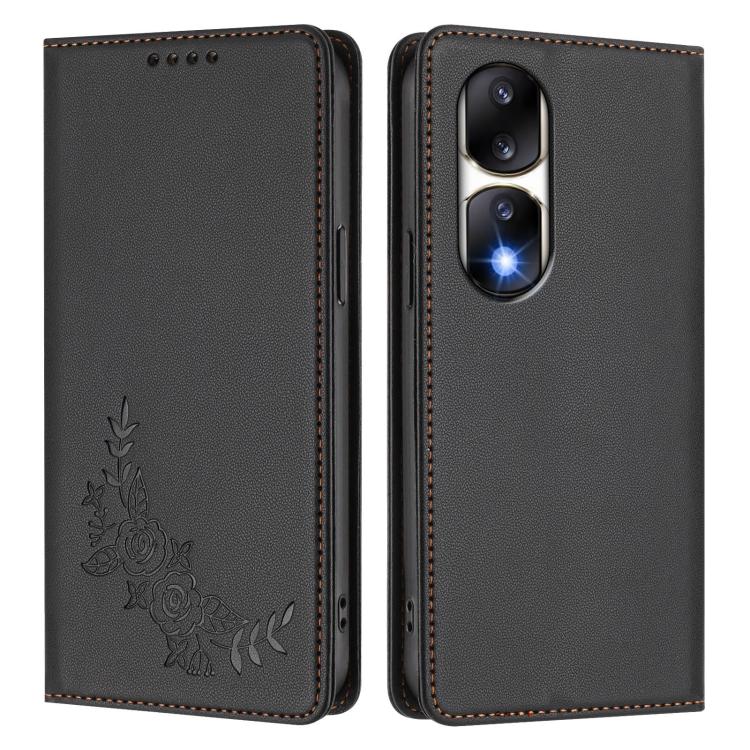 For Honor 90 Pro Peony Embossed Magnetic RFID Vegan Leather Phone Case