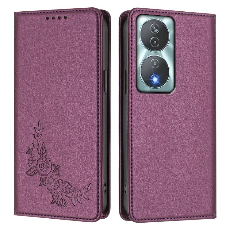 For Honor 90 Smart / Play 50 Plus / X7b Peony Embossed Magnetic RFID Vegan Leather Phone Case