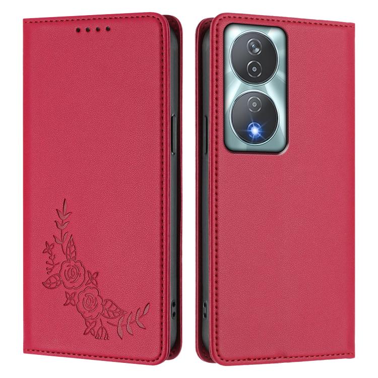 For Honor 90 Smart / Play 50 Plus / X7b Peony Embossed Magnetic RFID Vegan Leather Phone Case