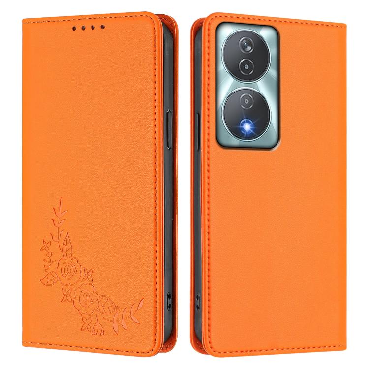 For Honor 90 Smart / Play 50 Plus / X7b Peony Embossed Magnetic RFID Vegan Leather Phone Case