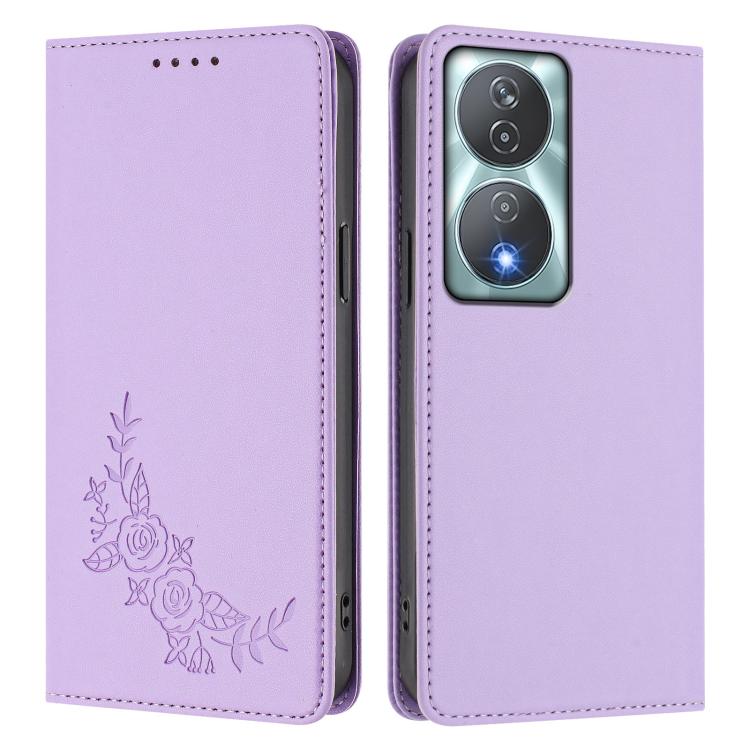 For Honor 90 Smart / Play 50 Plus / X7b Peony Embossed Magnetic RFID Vegan Leather Phone Case
