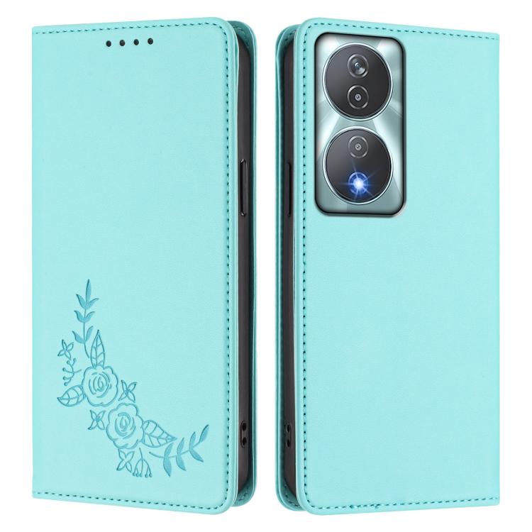 For Honor 90 Smart / Play 50 Plus / X7b Peony Embossed Magnetic RFID Vegan Leather Phone Case