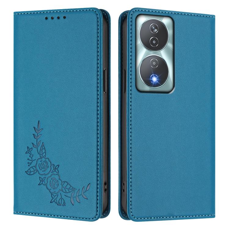For Honor 90 Smart / Play 50 Plus / X7b Peony Embossed Magnetic RFID Vegan Leather Phone Case