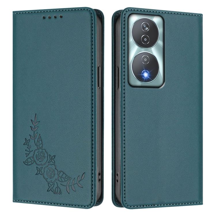 For Honor 90 Smart / Play 50 Plus / X7b Peony Embossed Magnetic RFID Vegan Leather Phone Case