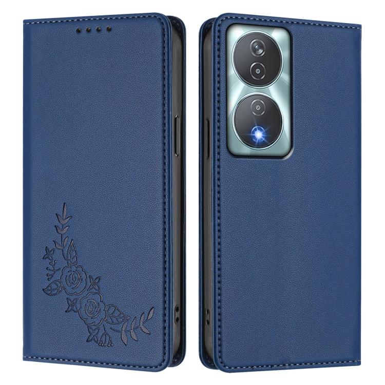 For Honor 90 Smart / Play 50 Plus / X7b Peony Embossed Magnetic RFID Vegan Leather Phone Case