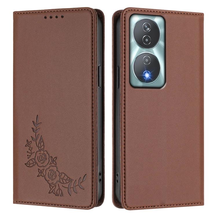 For Honor 90 Smart / Play 50 Plus / X7b Peony Embossed Magnetic RFID Vegan Leather Phone Case