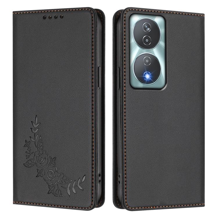 For Honor 90 Smart / Play 50 Plus / X7b Peony Embossed Magnetic RFID Vegan Leather Phone Case