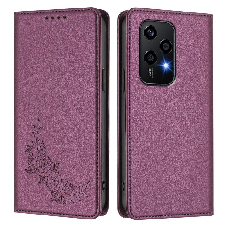 For Honor 200 Lite Global Peony Embossed Magnetic RFID Vegan Leather Phone Case
