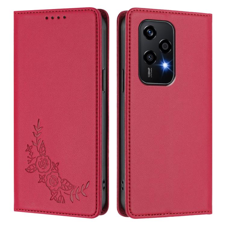 For Honor 200 Lite Global Peony Embossed Magnetic RFID Vegan Leather Phone Case