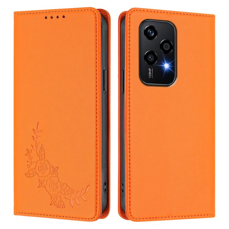 For Honor 200 Lite Global Peony Embossed Magnetic RFID Vegan Leather Phone Case