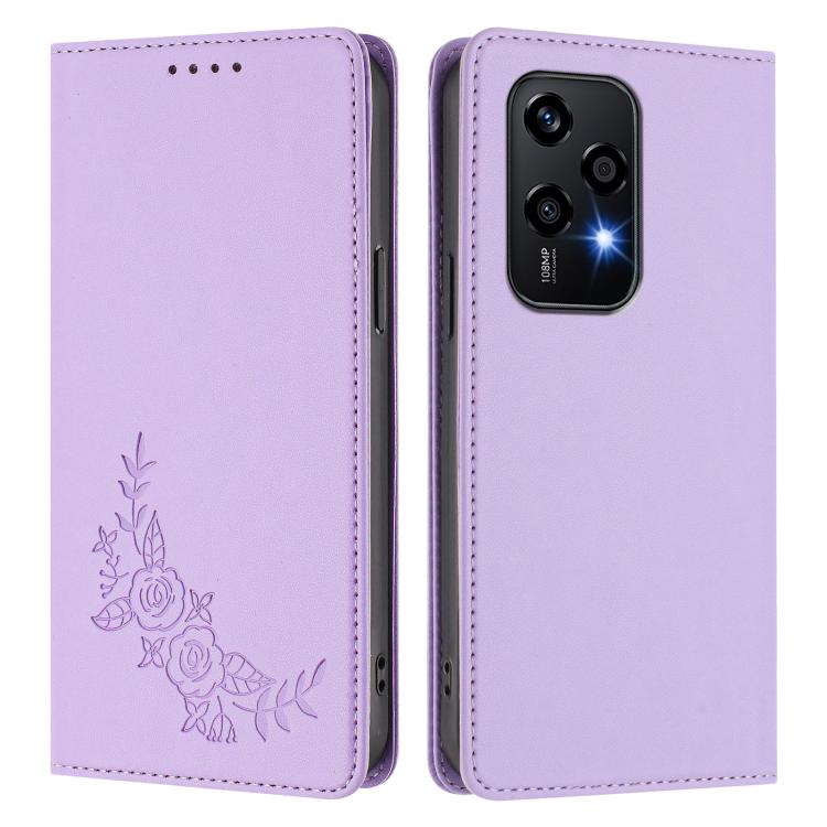 For Honor 200 Lite Global Peony Embossed Magnetic RFID Vegan Leather Phone Case