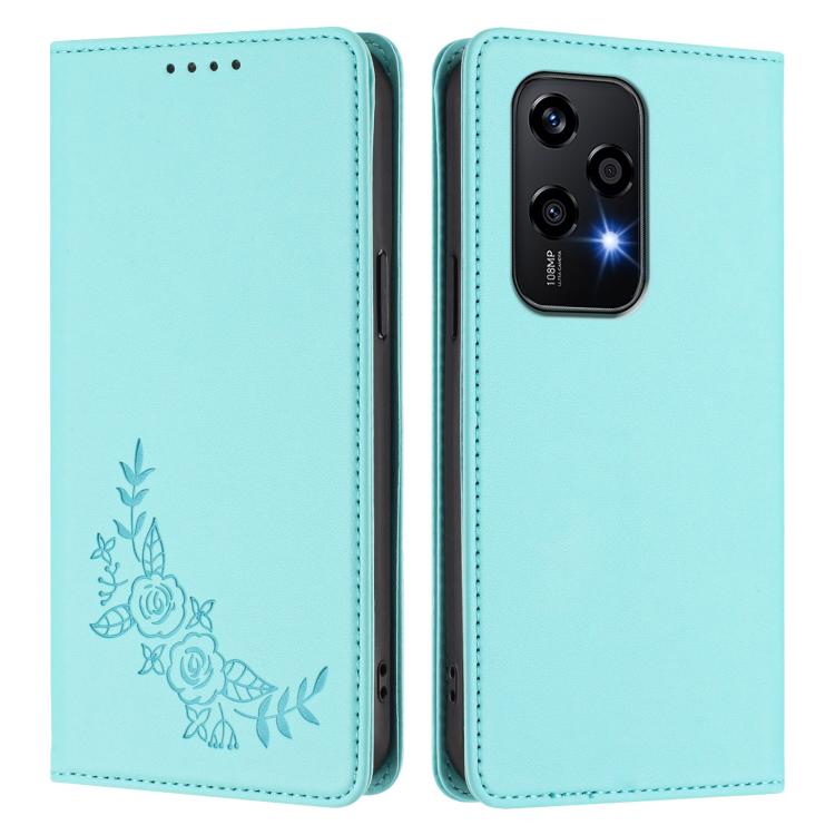 For Honor 200 Lite Global Peony Embossed Magnetic RFID Vegan Leather Phone Case