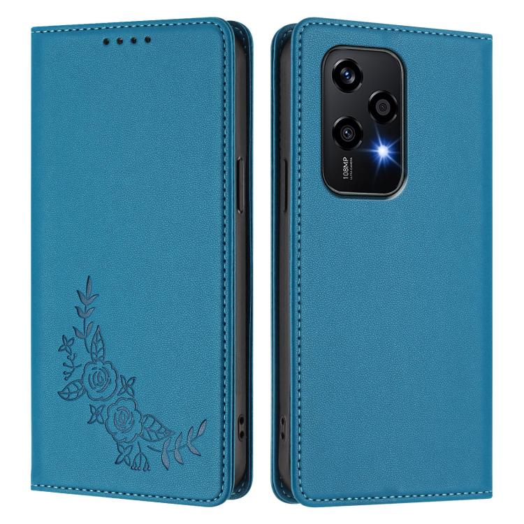 For Honor 200 Lite Global Peony Embossed Magnetic RFID Vegan Leather Phone Case